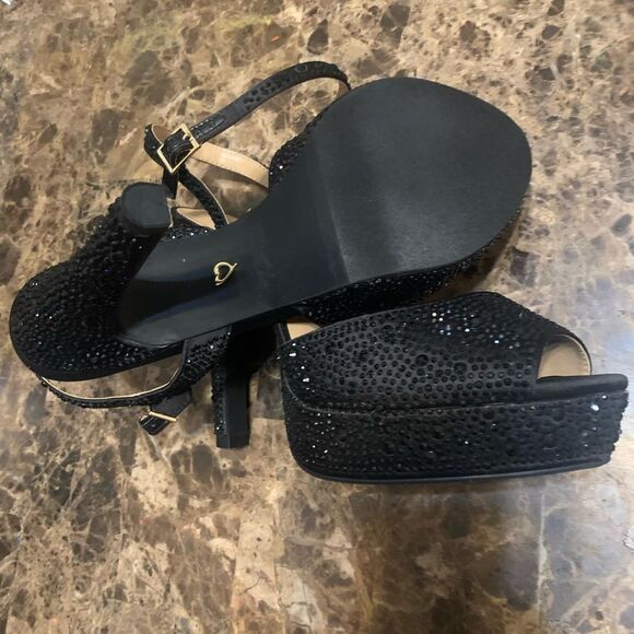 Thalia Sodi Bridget Rhinestone-Encrusted Platform Dress Sandals 10W Black - Picture 4 of 8